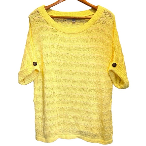 NEW Andrew Marc New York Yellow Short Sleeve Cotton Blend Woven Sweater Size XL - Picture 7 of 7